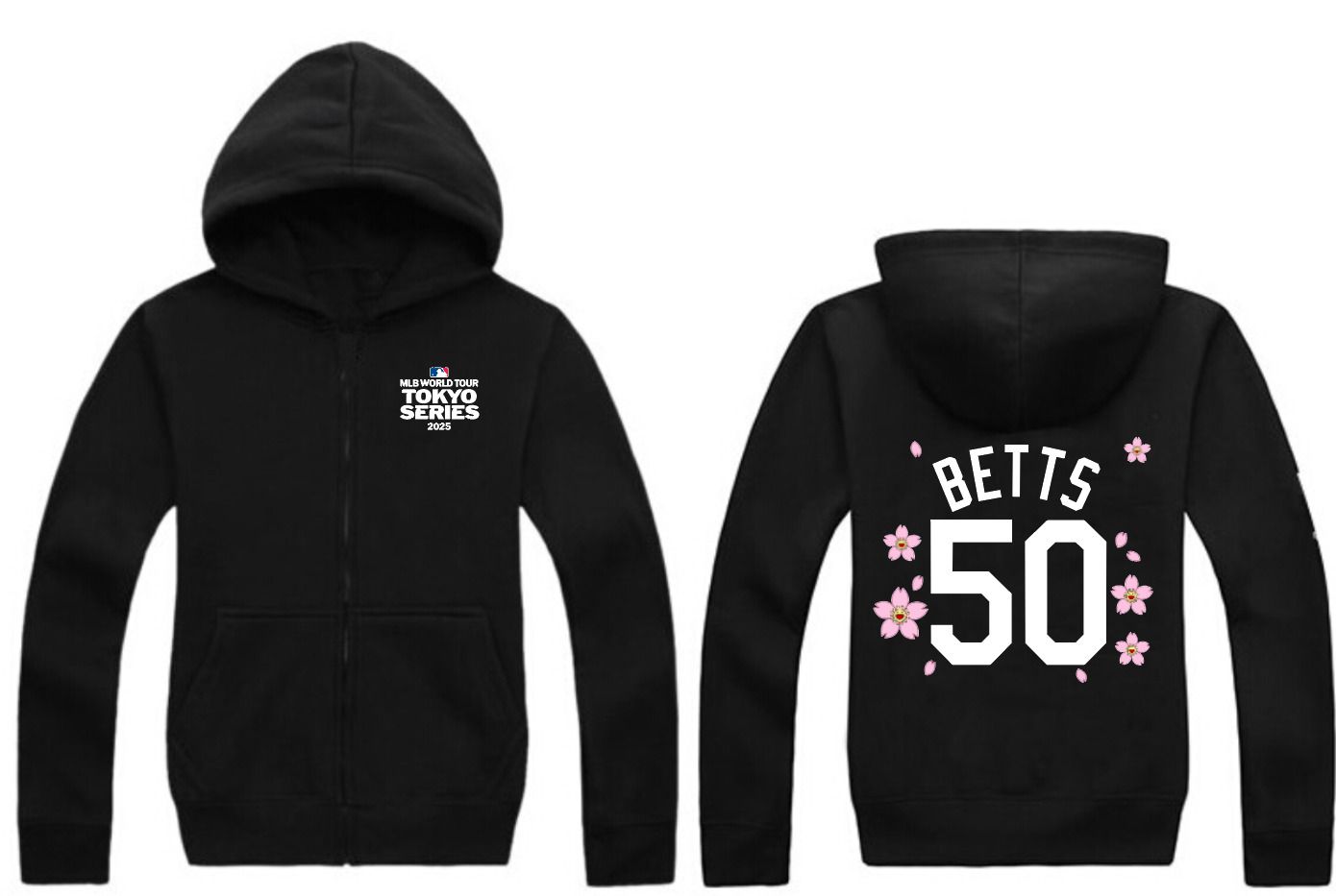 Men Los Angeles Dodgers 50 Betts Black Zipper hoodie 2025 MLB Jersey style 1